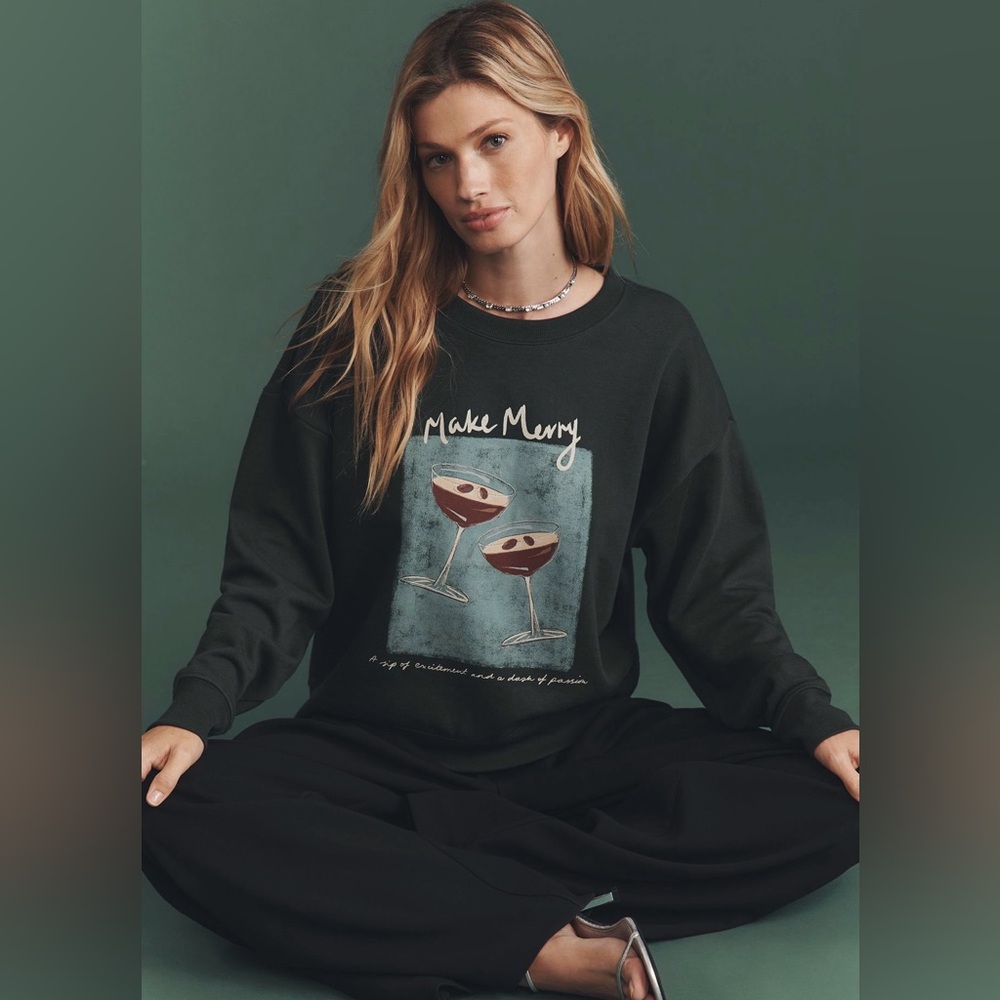 Anthro Natalia Bagniewska Cocktail Graphic Sweatshirt Make iMerry L